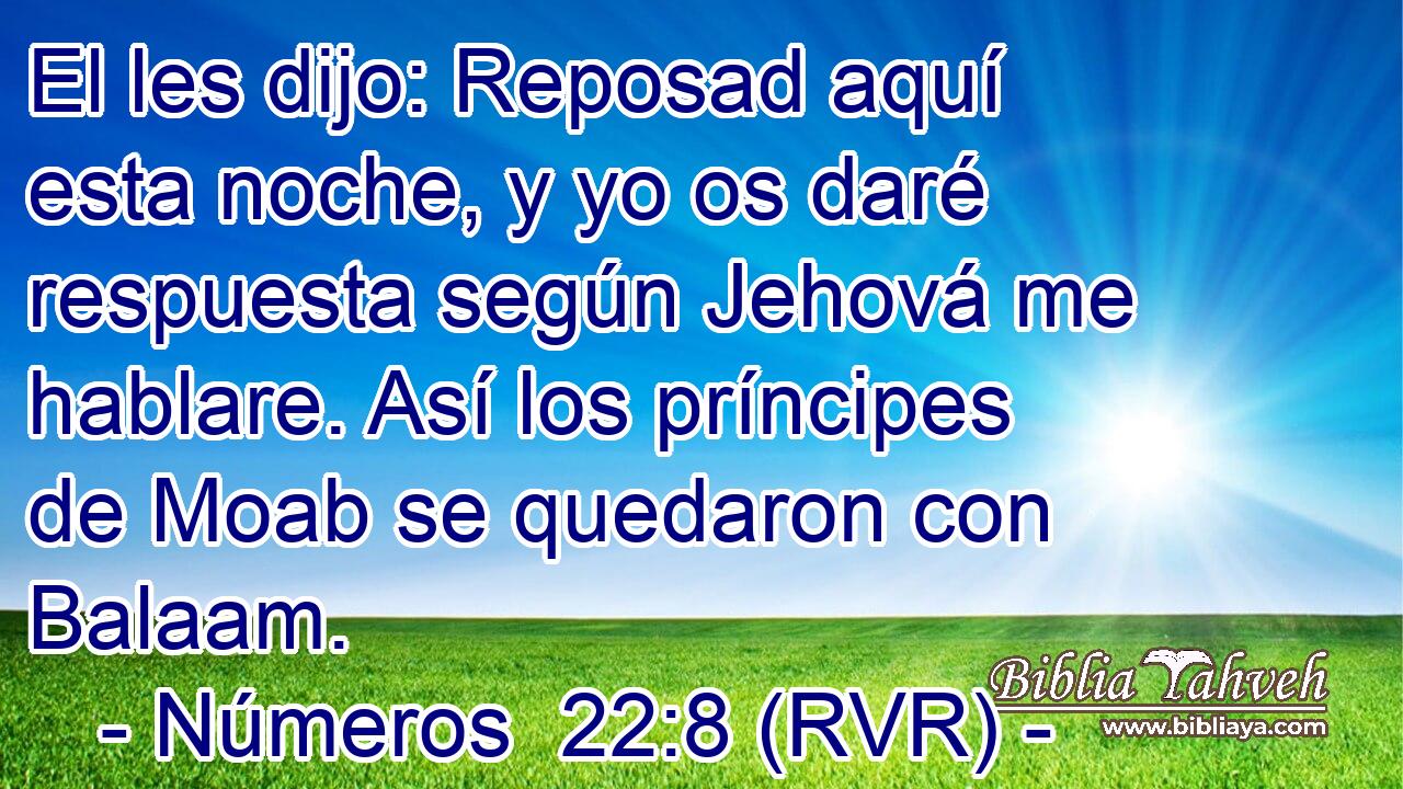 El les dijo: Reposad aquí esta noche, y yo os daré respuesta según Jehová me hablare. Así los príncipes de Moab se quedaron con Balaam.