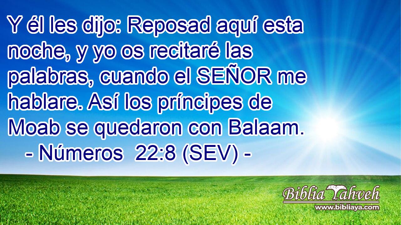 Y él les dijo: Reposad aquí esta noche, y yo os recitaré las palabras, cuando el SEÑOR me hablare. Así los príncipes de Moab se quedaron con Balaam.