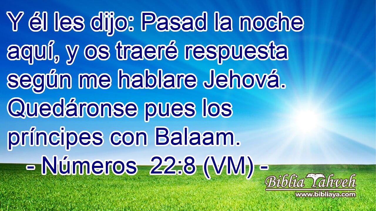  Y él les dijo: Pasad la noche aquí, y os traeré respuesta según me hablare Jehová. Quedáronse pues los príncipes con Balaam. 