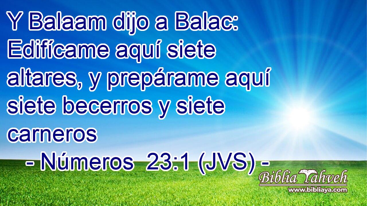 Y Balaam dijo a Balac: Edifícame aquí siete altares, y prepárame aquí siete becerros y siete carneros