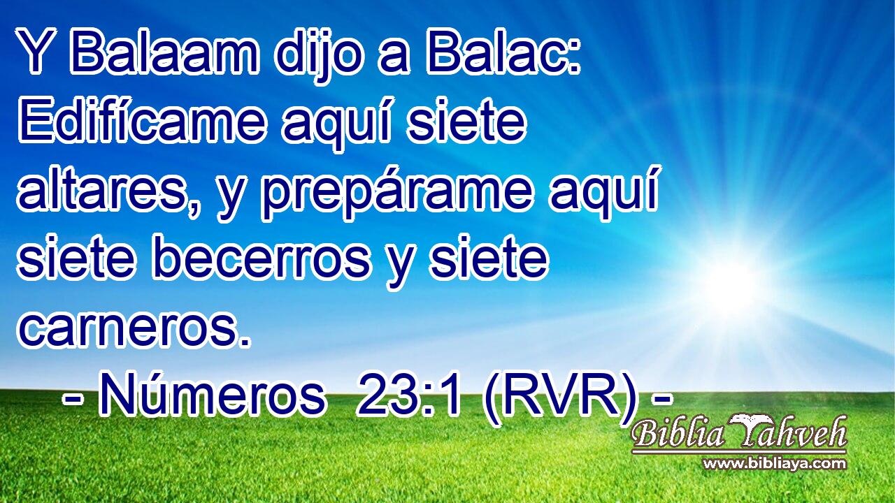 Y Balaam dijo a Balac: Edifícame aquí siete altares, y prepárame aquí siete becerros y siete carneros.