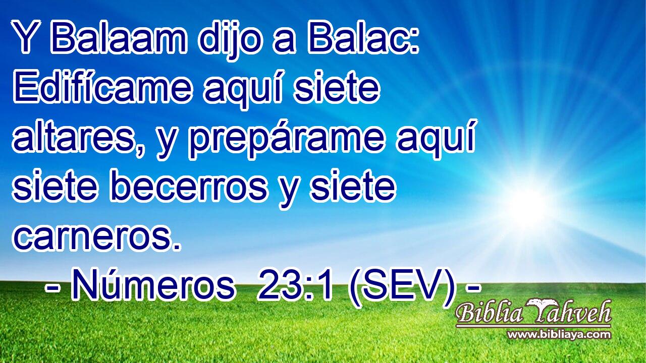 Y Balaam dijo a Balac: Edifícame aquí siete altares, y prepárame aquí siete becerros y siete carneros.