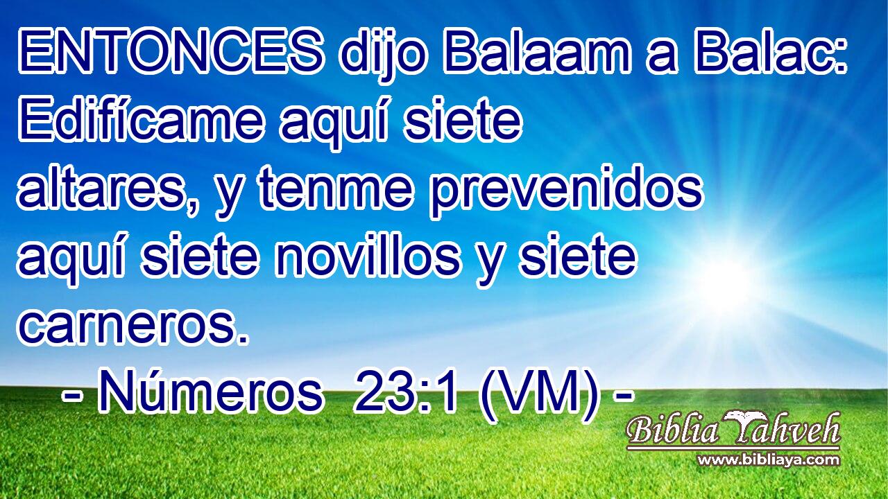  ENTONCES dijo Balaam a Balac: Edifícame aquí siete altares, y tenme prevenidos aquí siete novillos y siete carneros. 