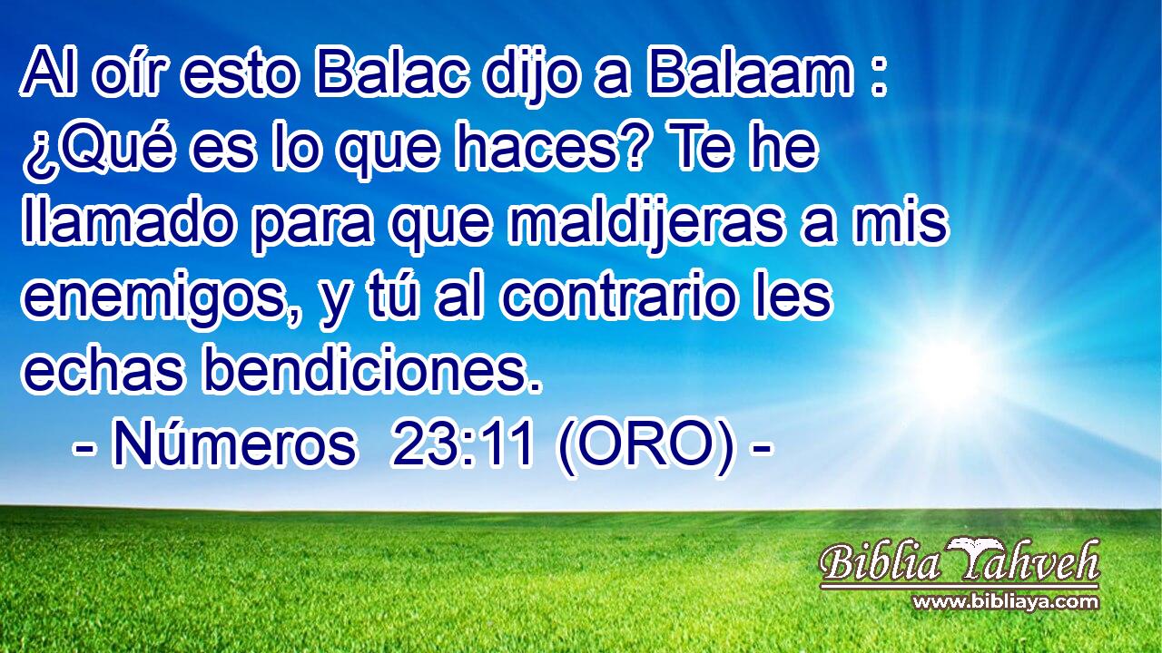  Al oír esto Balac dijo a Balaam : ¿Qué es lo que haces? Te he llamado para que maldijeras a mis enemigos, y tú al contrario les echas bendiciones. 