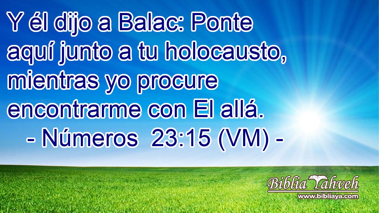  Y él dijo a Balac: Ponte aquí junto a tu holocausto, mientras yo procure encontrarme con El allá. 