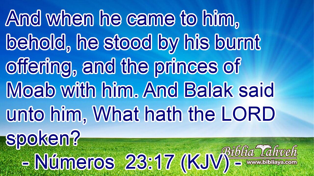 And when he came to him, behold, he stood by his burnt offering, and the princes of Moab with him. And Balak said unto him, What hath the LORD spoken?