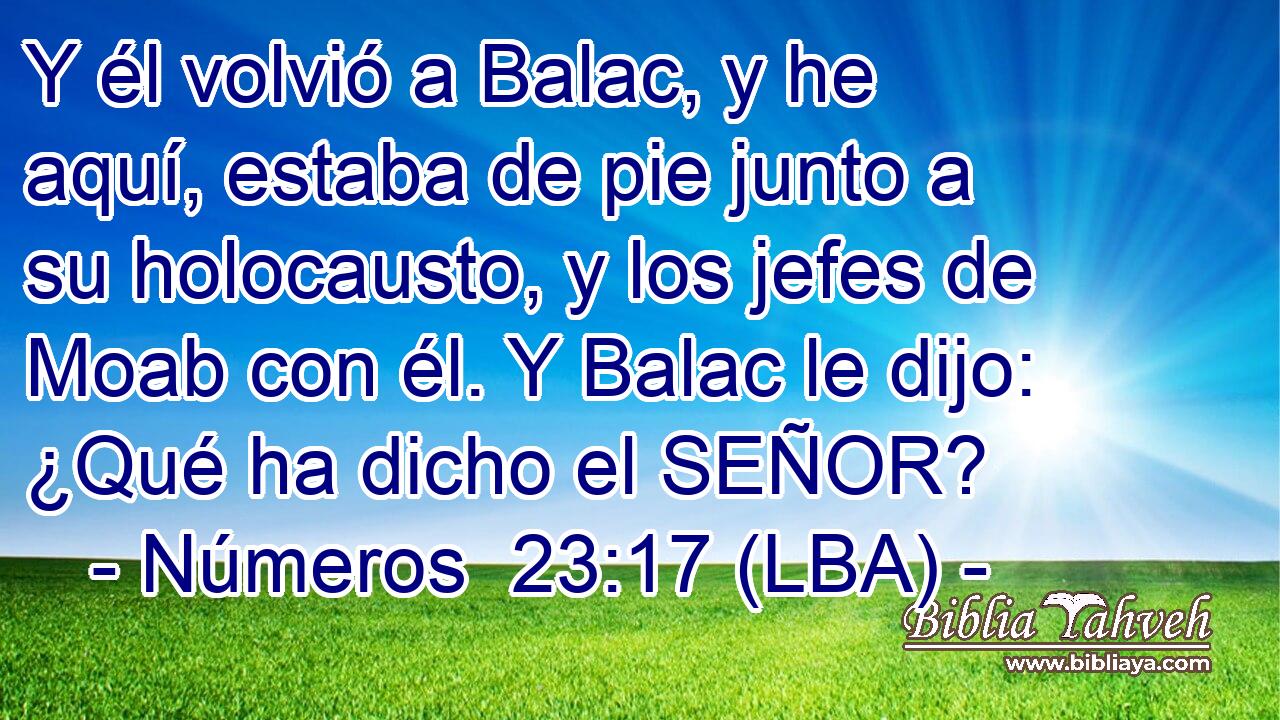 Y él volvió a Balac, y he aquí, estaba de pie junto a su holocausto, y los jefes de Moab con él. Y Balac le dijo: ¿Qué ha dicho el SEÑOR?