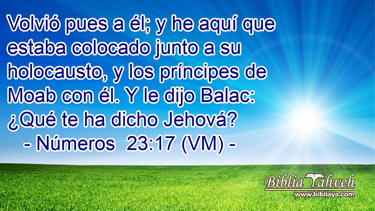  Volvió pues a él; y he aquí que estaba colocado junto a su holocausto, y los príncipes de Moab con él. Y le dijo Balac: ¿Qué te ha dicho Jehová? 
