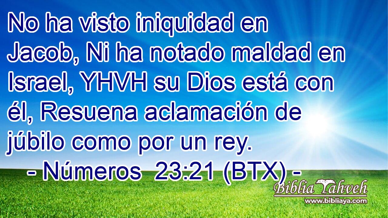 No ha visto iniquidad en Jacob, Ni ha notado maldad en Israel, YHVH su Dios está con él, Resuena aclamación de júbilo como por un rey.