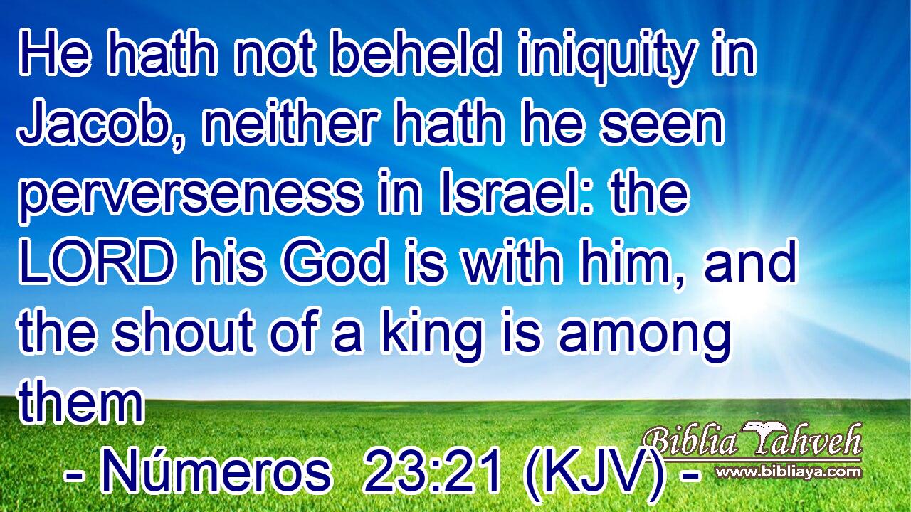 He hath not beheld iniquity in Jacob, neither hath he seen perverseness in Israel: the LORD his God is with him, and the shout of a king is among them
