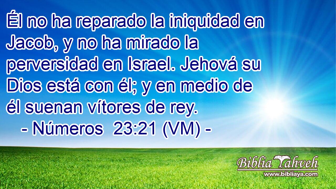  Él no ha reparado la iniquidad en Jacob, y no ha mirado la perversidad en Israel. Jehová su Dios está con él; y en medio de él suenan vítores de rey. 