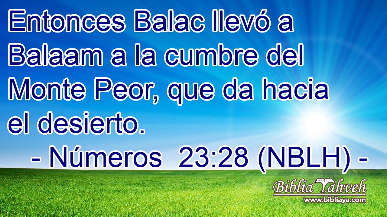  Entonces Balac llevó a Balaam a la cumbre del Monte Peor, que da hacia el desierto. 