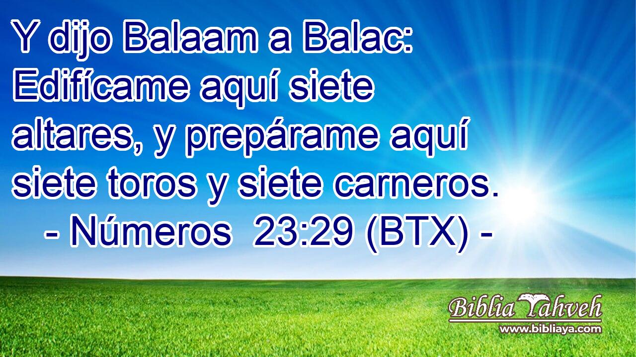 Y dijo Balaam a Balac: Edifícame aquí siete altares, y prepárame aquí siete toros y siete carneros.