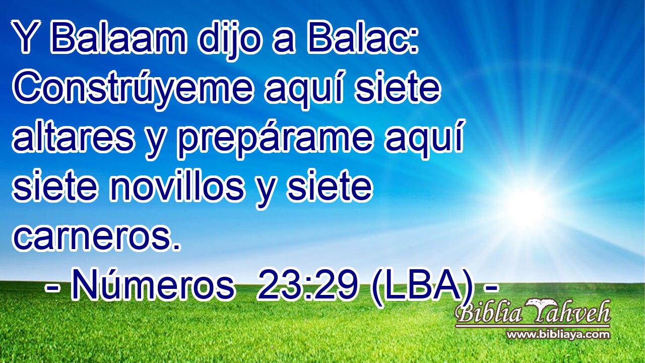 Y Balaam dijo a Balac: Constrúyeme aquí siete altares y prepárame aquí siete novillos y siete carneros.
