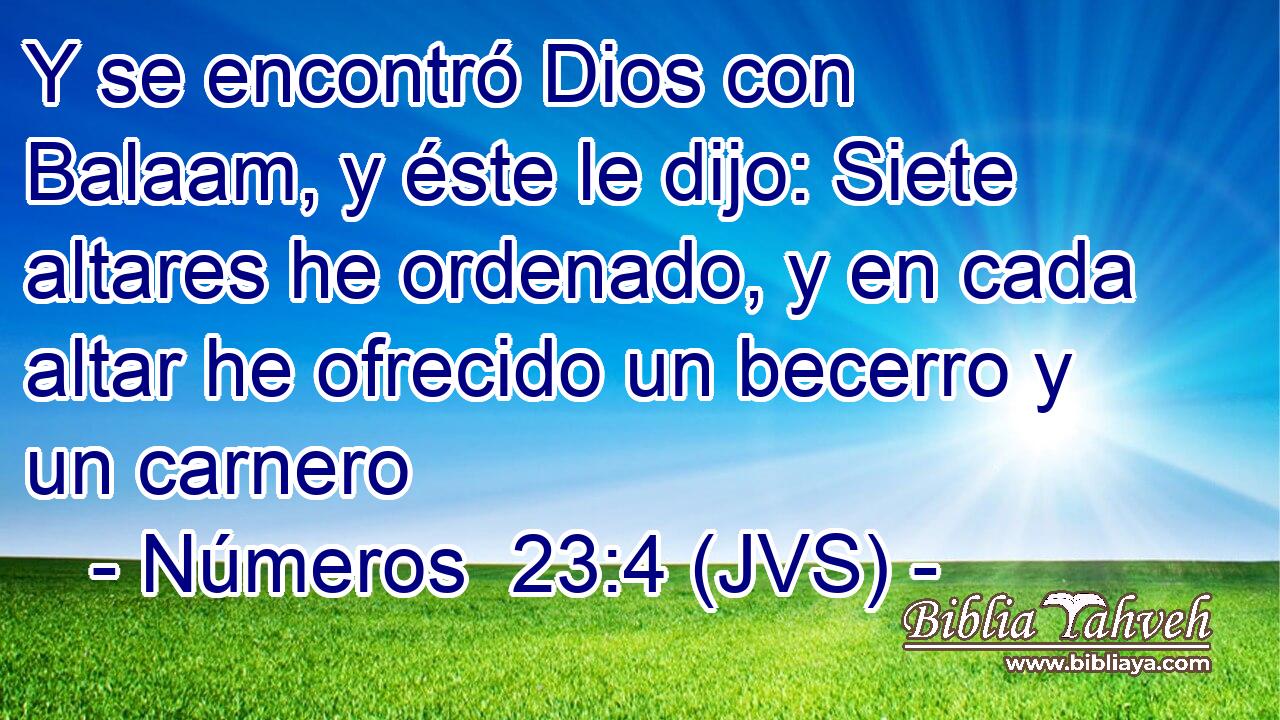 Y se encontró Dios con Balaam, y éste le dijo: Siete altares he ordenado, y en cada altar he ofrecido un becerro y un carnero