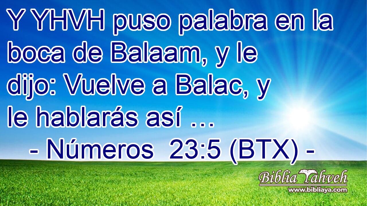 Y YHVH puso palabra en la boca de Balaam, y le dijo: Vuelve a Balac, y le hablarás así …