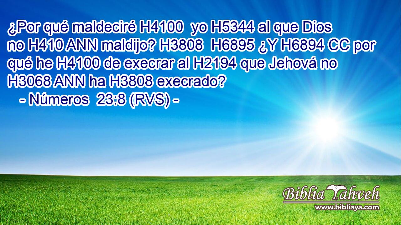 ¿Por qué maldeciré H4100  yo H5344 al que Dios no H410 ANN maldijo? H3808  H6895 ¿Y H6894 CC por qué he H4100 de execrar al H2194 que Jehová no H3068 ANN ha H3808 execrado? 