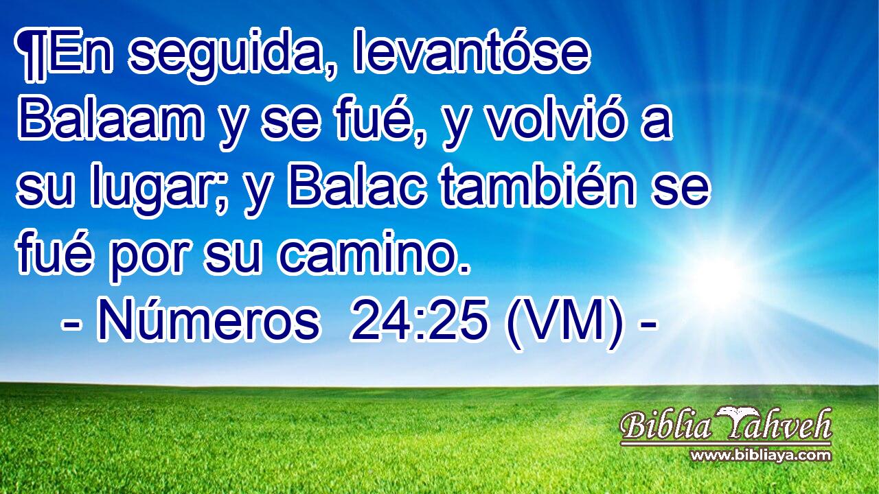 ¶En seguida, levantóse Balaam y se fué, y volvió a su lugar; y Balac también se fué por su camino. 