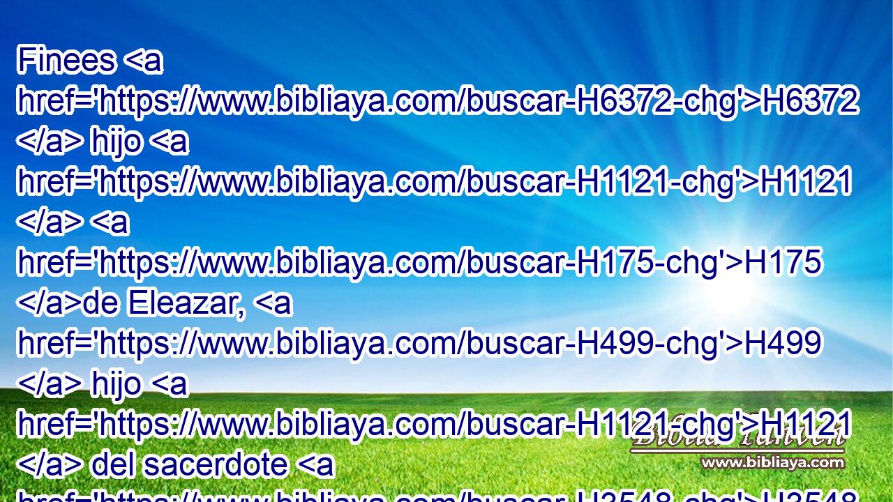 Finees H6372  hijo H1121  H175 de Eleazar, H499  hijo H1121  del sacerdote H3548 H H7725 Aarón, ha hecho apartar • mi furor H2534  de • H5921 Pu los hijos H1121  de Israel, H3478  llevado de • celo • entre • H8432 PT ellos; por lo cual yo • no he H3808 consumido en H3615 • mi celo a H7068 PA los hijos de H1121 Israel. • H3478 PB • • H7068  