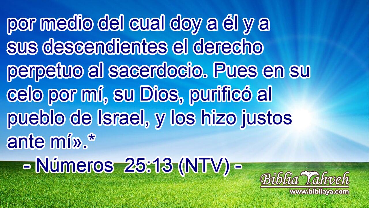 por medio del cual doy a él y a sus descendientes el derecho perpetuo al sacerdocio. Pues en su celo por mí, su Dios, purificó al pueblo de Israel, y los hizo justos ante mí».*