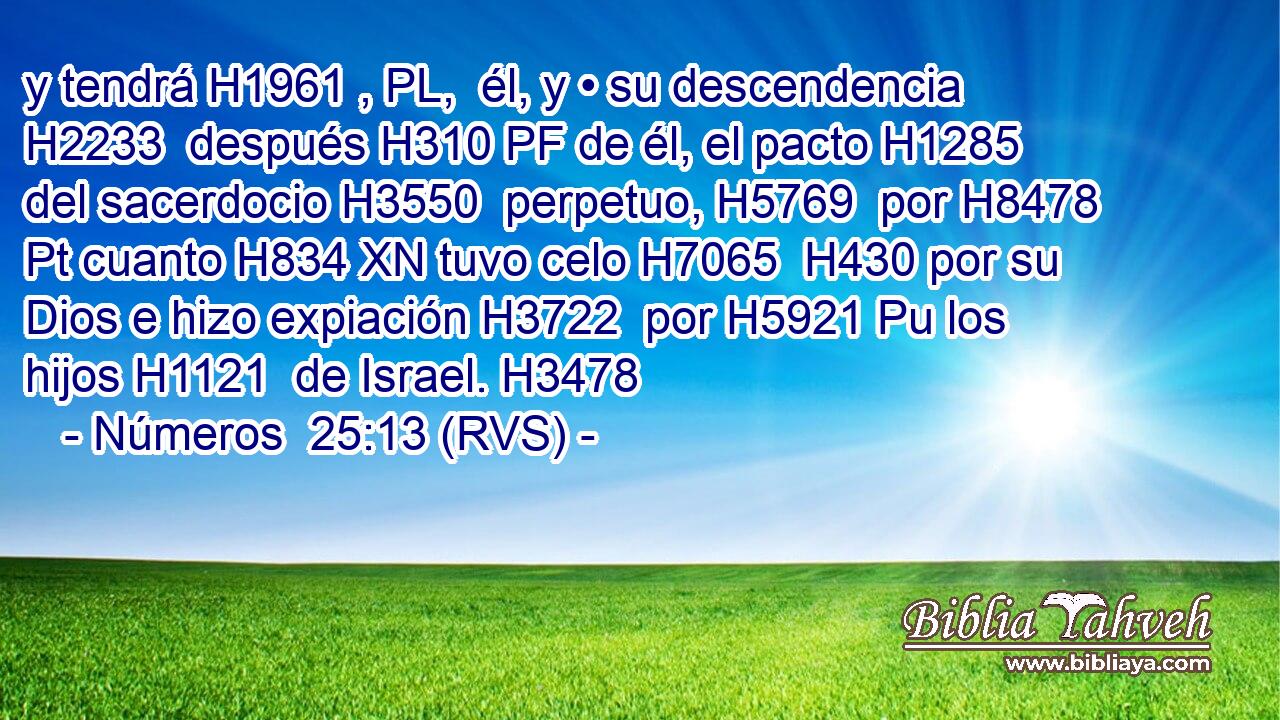 y tendrá H1961 , PL,  él, y • su descendencia H2233  después H310 PF de él, el pacto H1285  del sacerdocio H3550  perpetuo, H5769  por H8478 Pt cuanto H834 XN tuvo celo H7065  H430 por su Dios e hizo expiación H3722  por H5921 Pu los hijos H1121  de Israel. H3478  