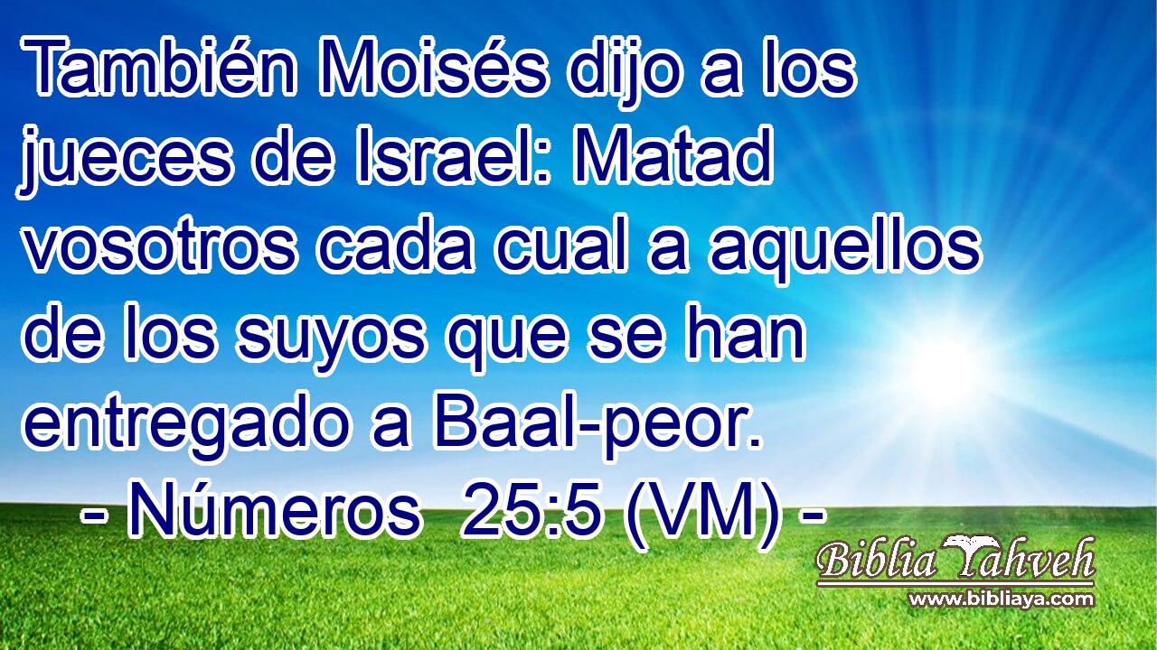  También Moisés dijo a los jueces de Israel: Matad vosotros cada cual a aquellos de los suyos que se han entregado a Baal-peor. 