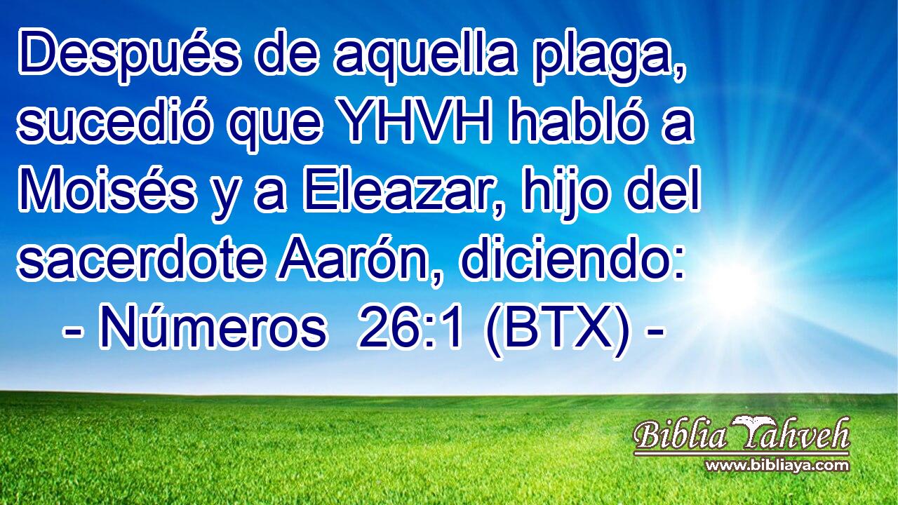 Después de aquella plaga, sucedió que YHVH habló a Moisés y a Eleazar, hijo del sacerdote Aarón, diciendo: