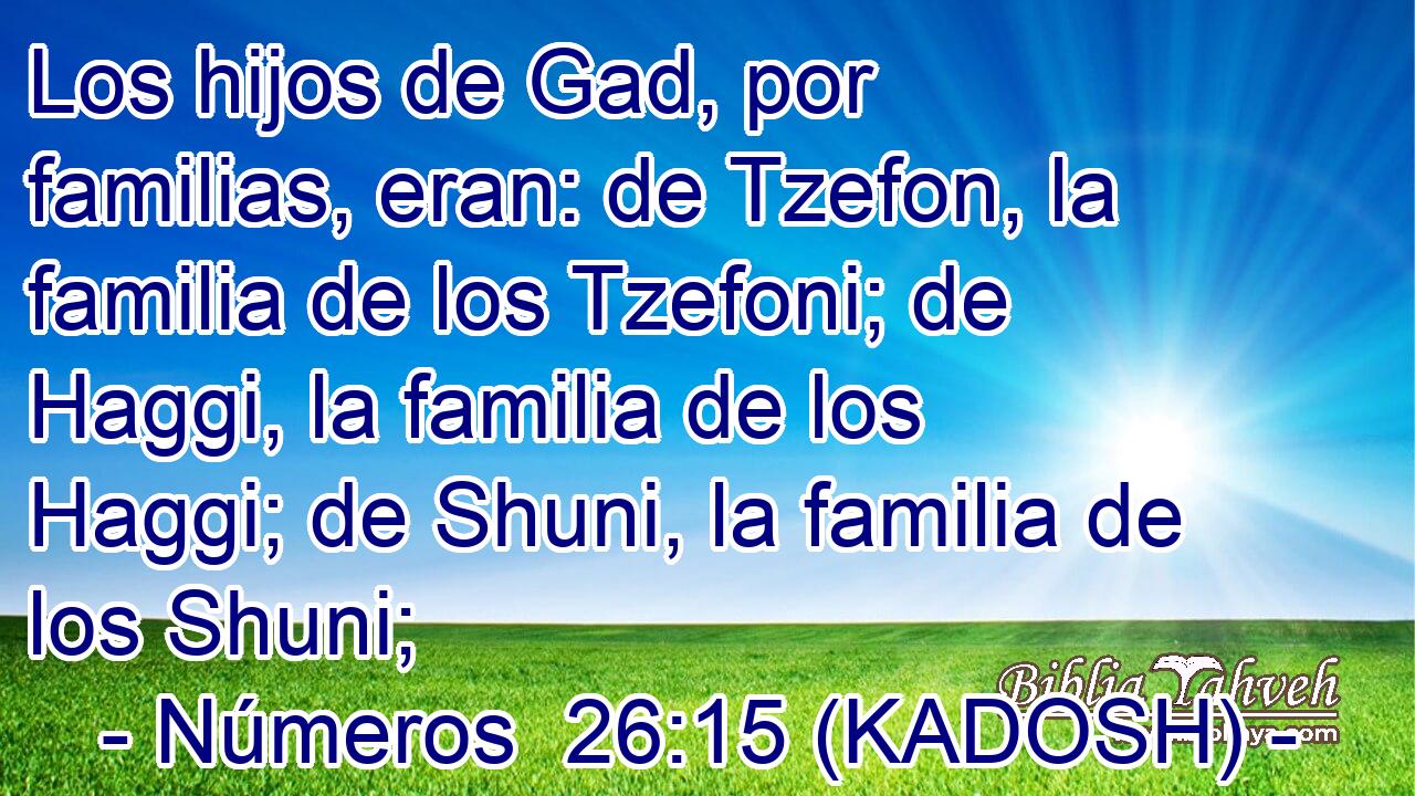  Los hijos de Gad, por familias, eran: de Tzefon, la familia de los Tzefoni; de Haggi, la familia de los Haggi; de Shuni, la familia de los Shuni; 