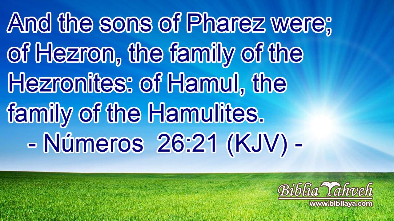 And the sons of Pharez were; of Hezron, the family of the Hezronites: of Hamul, the family of the Hamulites.