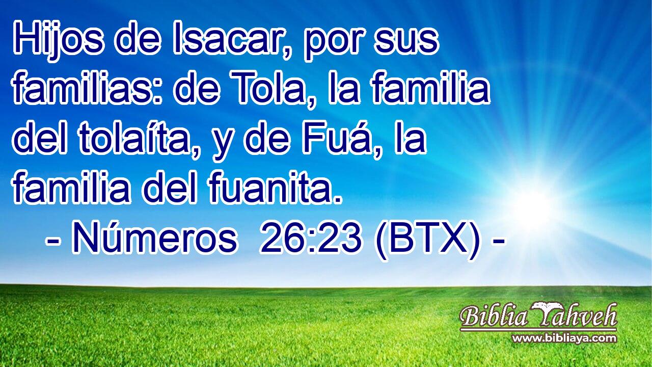 Hijos de Isacar, por sus familias: de Tola, la familia del tolaíta, y de Fuá, la familia del fuanita.