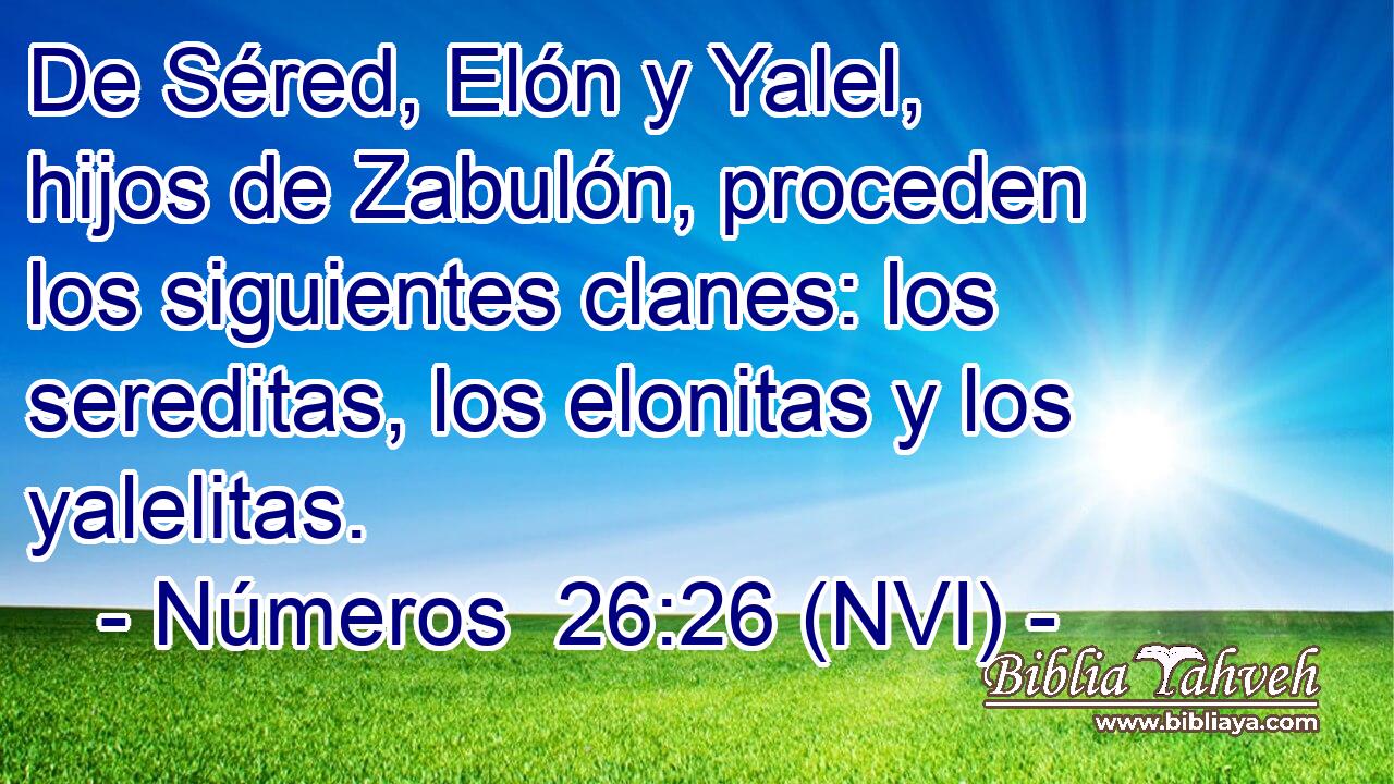  De Séred, Elón y Yalel, hijos de Zabulón, proceden los siguientes clanes: los sereditas, los elonitas y los yalelitas. 