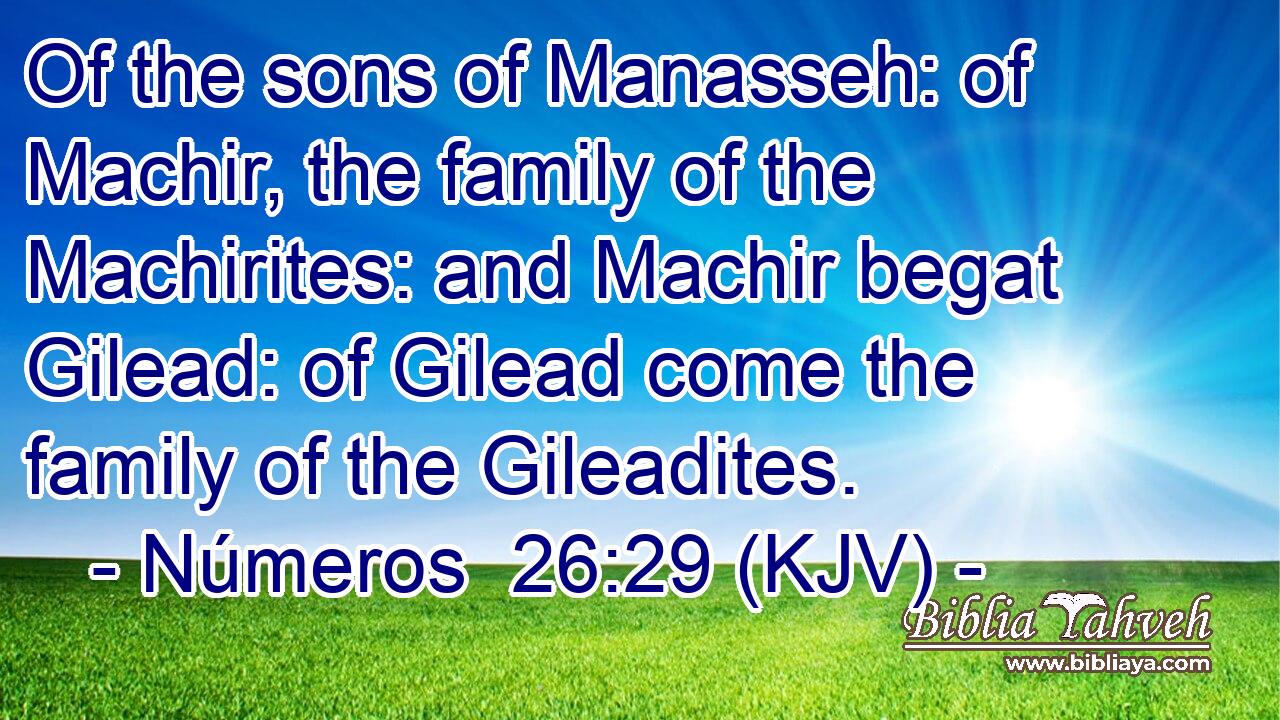 Of the sons of Manasseh: of Machir, the family of the Machirites: and Machir begat Gilead: of Gilead come the family of the Gileadites.