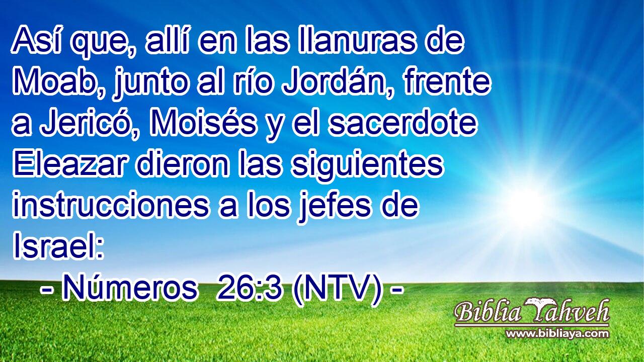 Así que, allí en las llanuras de Moab, junto al río Jordán, frente a Jericó, Moisés y el sacerdote Eleazar dieron las siguientes instrucciones a los jefes de Israel: