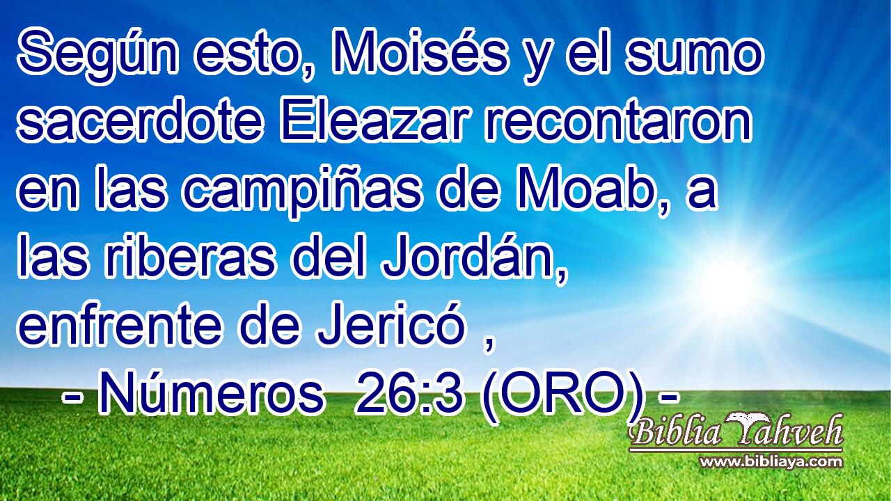  Según esto, Moisés y el sumo sacerdote Eleazar recontaron en las campiñas de Moab, a las riberas del Jordán, enfrente de Jericó , 