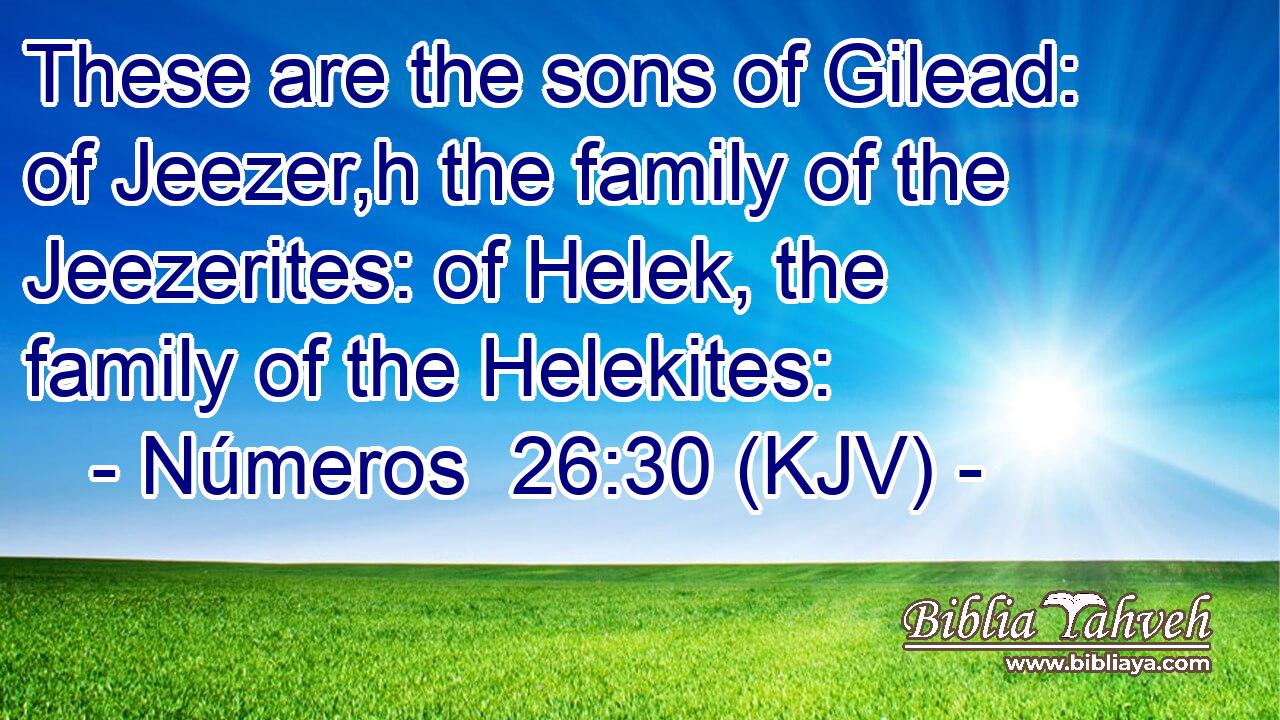 These are the sons of Gilead: of Jeezer,h the family of the Jeezerites: of Helek, the family of the Helekites: