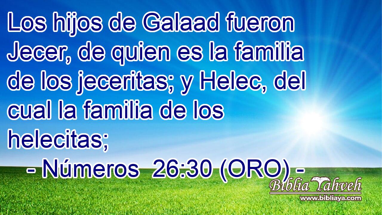  Los hijos de Galaad fueron Jecer, de quien es la familia de los jeceritas; y Helec, del cual la familia de los helecitas; 