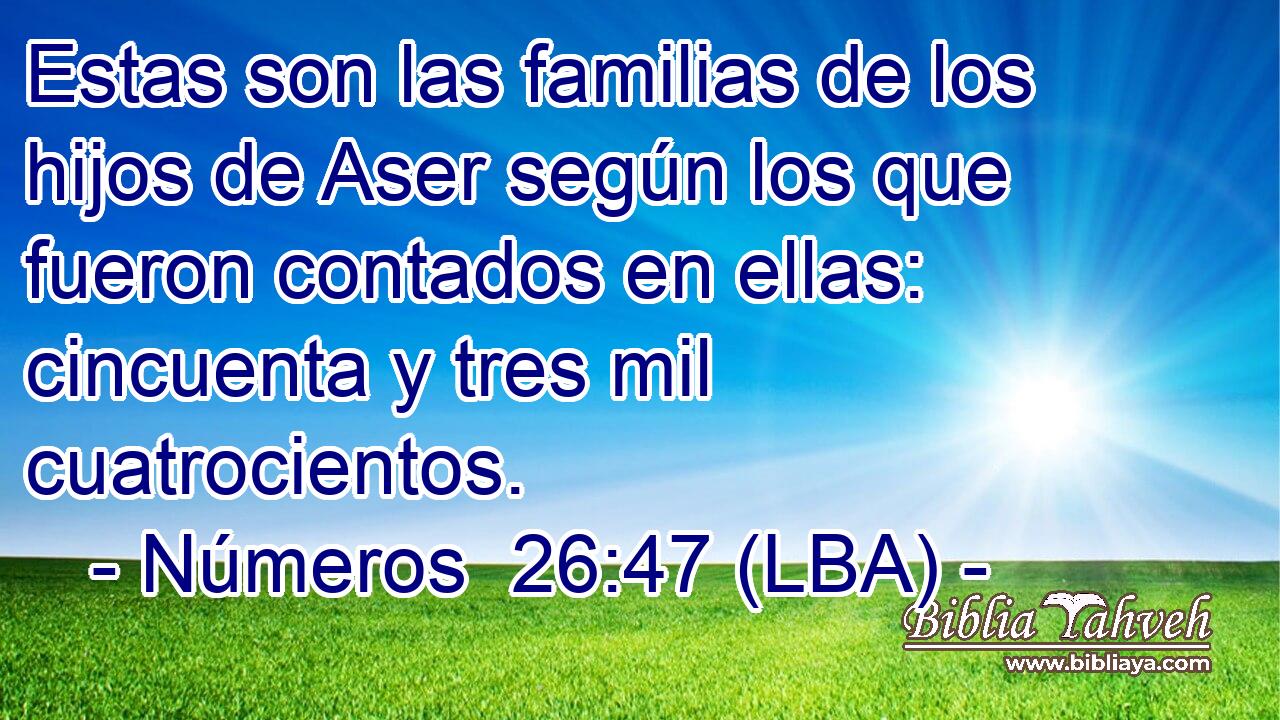 Estas son las familias de los hijos de Aser según los que fueron contados en ellas: cincuenta y tres mil cuatrocientos.