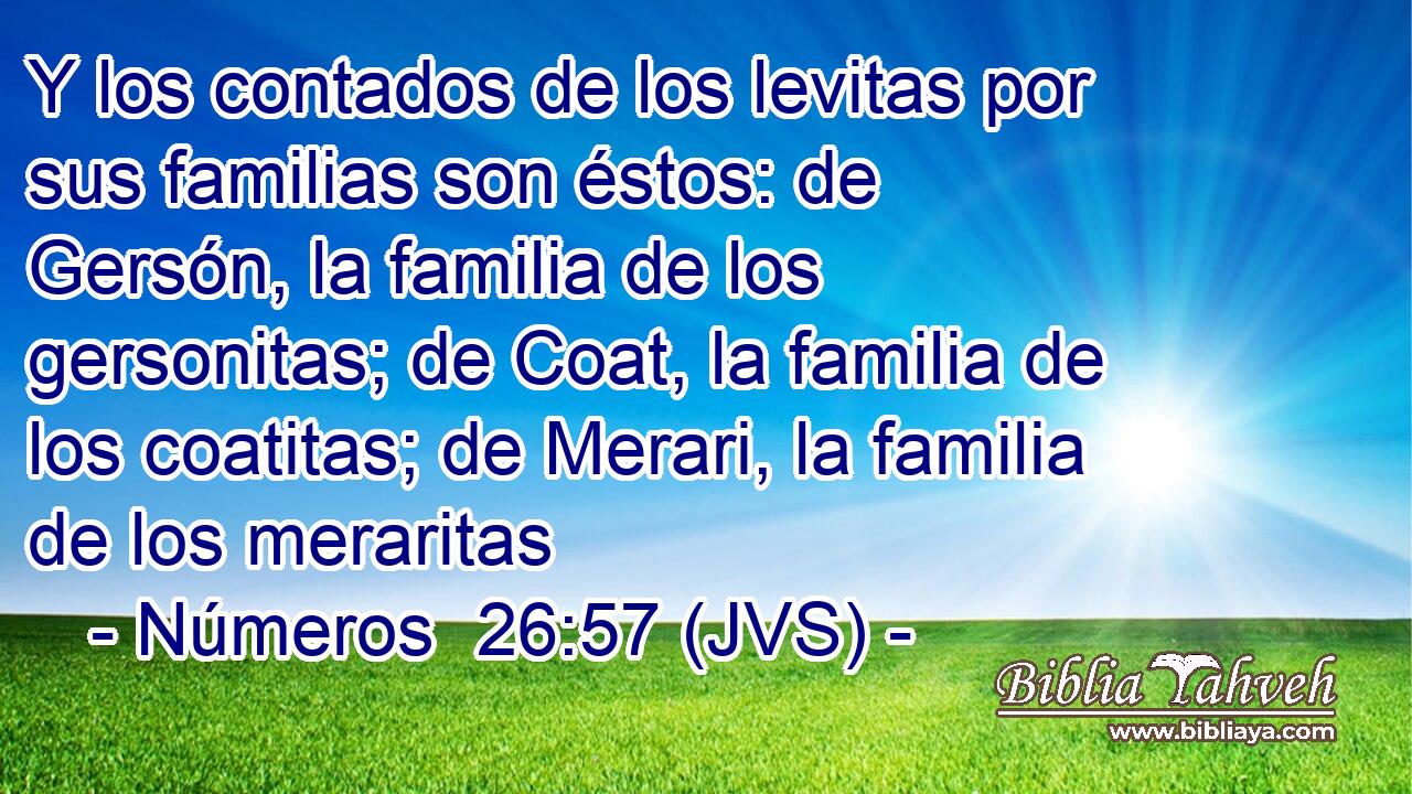Y los contados de los levitas por sus familias son éstos: de Gersón, la familia de los gersonitas; de Coat, la familia de los coatitas; de Merari, la familia de los meraritas