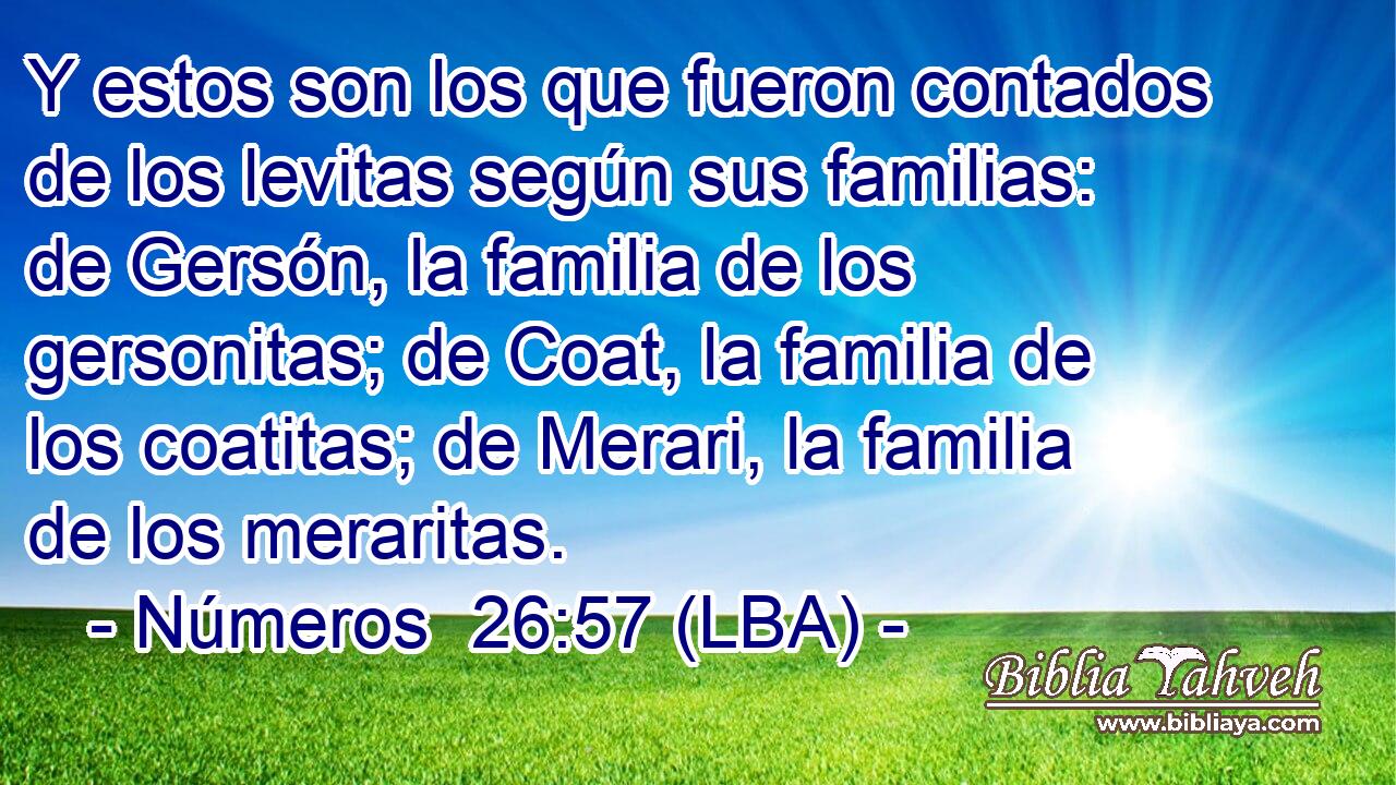 Y estos son los que fueron contados de los levitas según sus familias: de Gersón, la familia de los gersonitas; de Coat, la familia de los coatitas; de Merari, la familia de los meraritas.