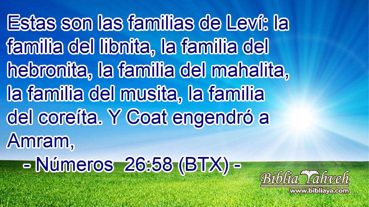 Estas son las familias de Leví: la familia del libnita, la familia del hebronita, la familia del mahalita, la familia del musita, la familia del coreíta. Y Coat engendró a Amram,