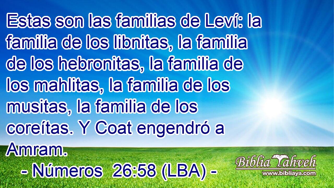Estas son las familias de Leví: la familia de los libnitas, la familia de los hebronitas, la familia de los mahlitas, la familia de los musitas, la familia de los coreítas. Y Coat engendró a Amram.