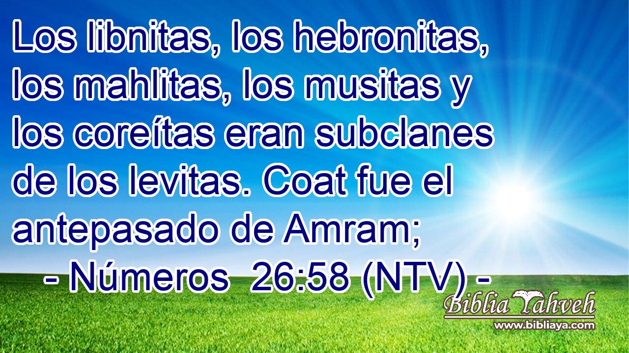 Los libnitas, los hebronitas, los mahlitas, los musitas y los coreítas eran subclanes de los levitas. Coat fue el antepasado de Amram;