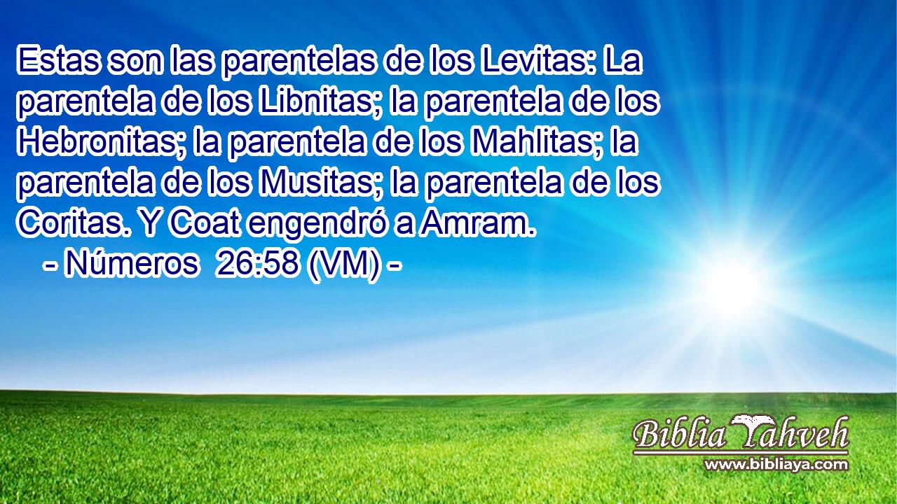  Estas son las parentelas de los Levitas: La parentela de los Libnitas; la parentela de los Hebronitas; la parentela de los Mahlitas; la parentela de los Musitas; la parentela de los Coritas. Y Coat engendró a Amram. 