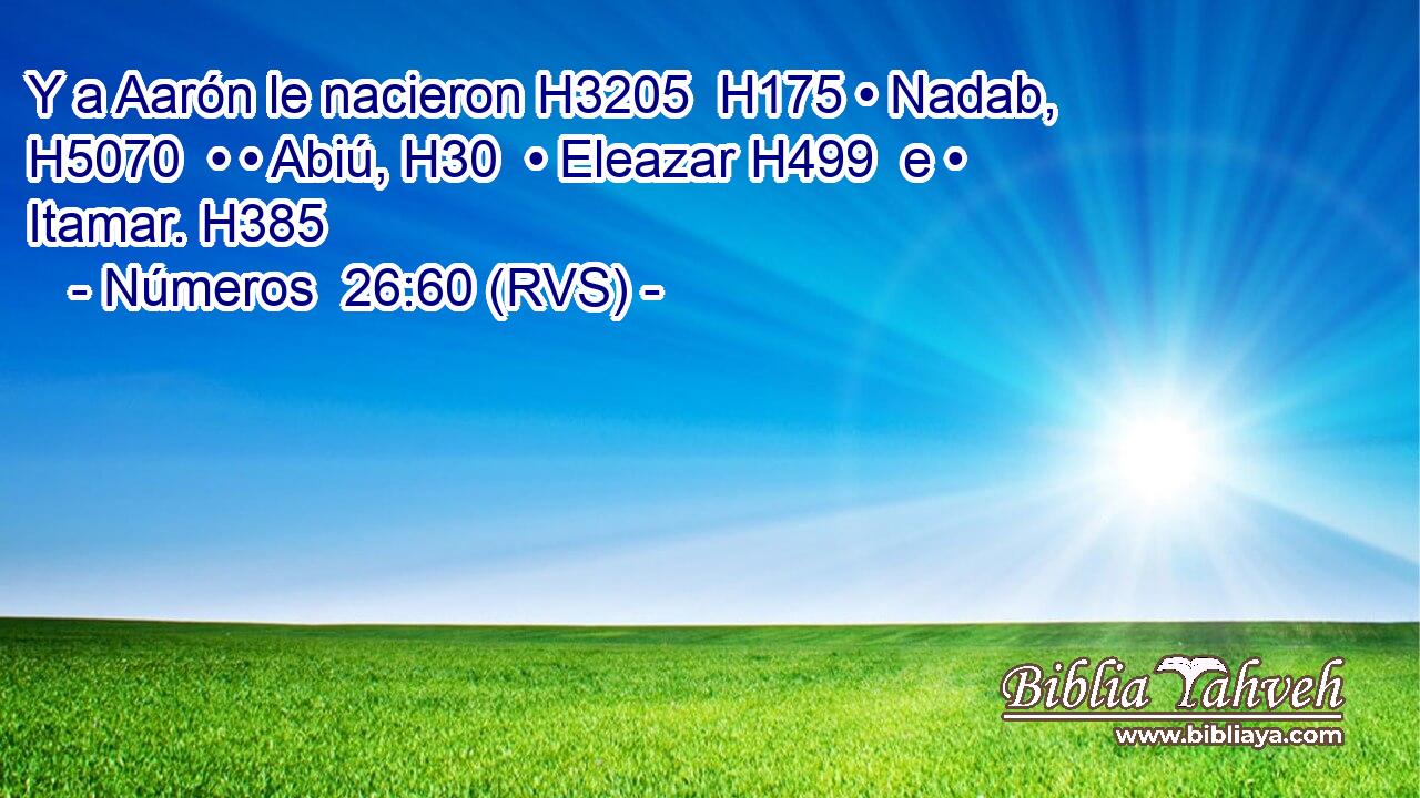 Y a Aarón le nacieron H3205  H175 • Nadab, H5070  • • Abiú, H30  • Eleazar H499  e • Itamar. H385  