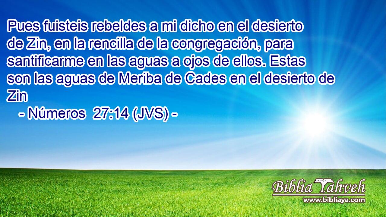 Pues fuisteis rebeldes a mi dicho en el desierto de Zin, en la rencilla de la congregación, para santificarme en las aguas a ojos de ellos. Estas son las aguas de Meriba de Cades en el desierto de Zin