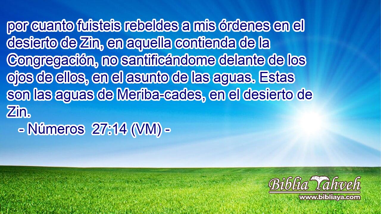  por cuanto fuisteis rebeldes a mis órdenes en el desierto de Zin, en aquella contienda de la Congregación, no santificándome delante de los ojos de ellos, en el asunto de las aguas. Estas son las aguas de Meriba-cades, en el desierto de Zin. 