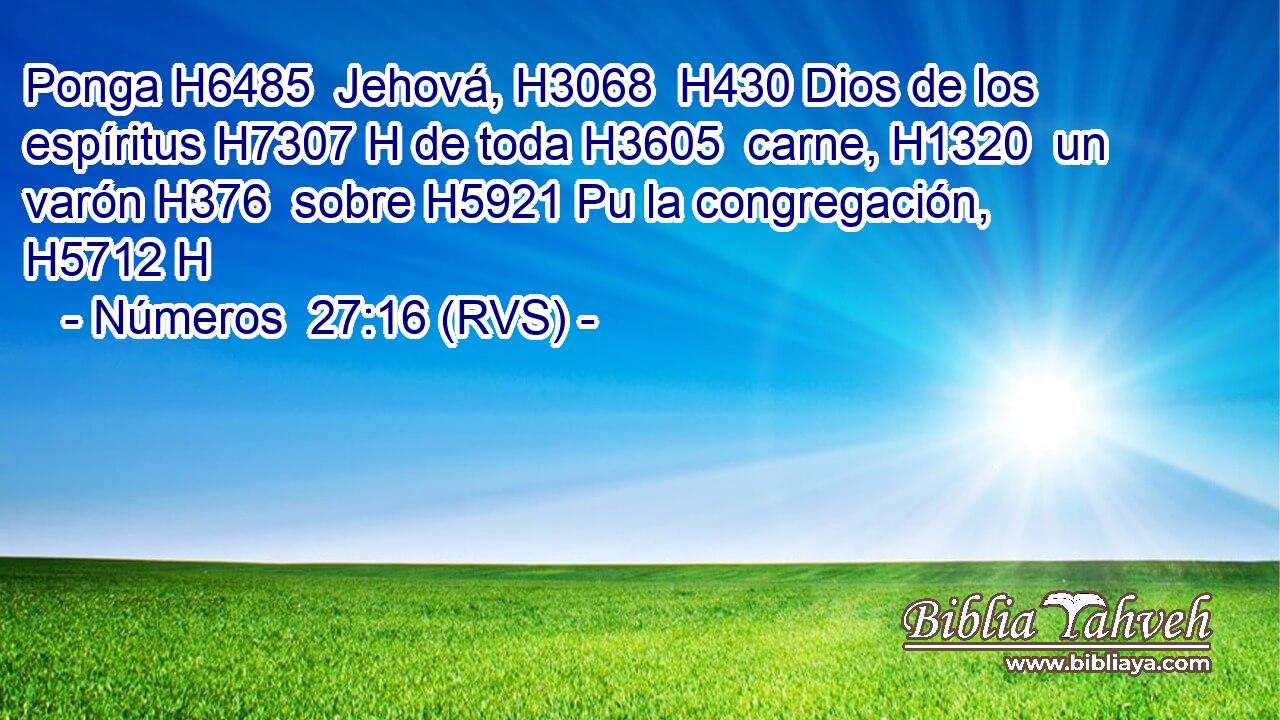 Ponga H6485  Jehová, H3068  H430 Dios de los espíritus H7307 H de toda H3605  carne, H1320  un varón H376  sobre H5921 Pu la congregación, H5712 H 