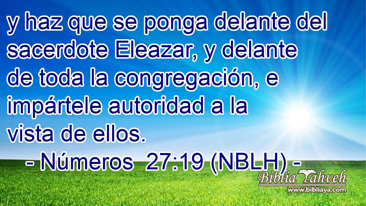  y haz que se ponga delante del sacerdote Eleazar, y delante de toda la congregación, e impártele autoridad a la vista de ellos. 