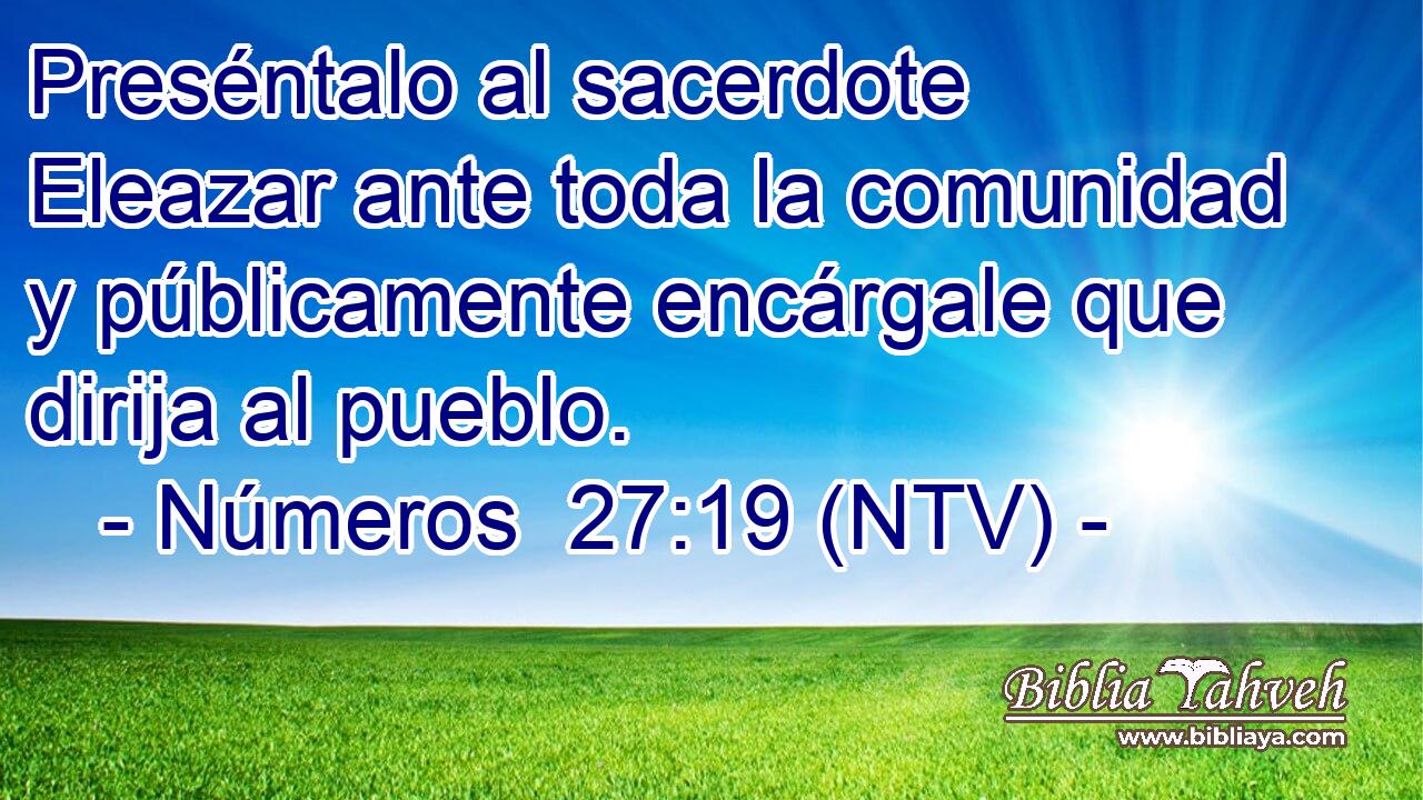 Preséntalo al sacerdote Eleazar ante toda la comunidad y públicamente encárgale que dirija al pueblo.