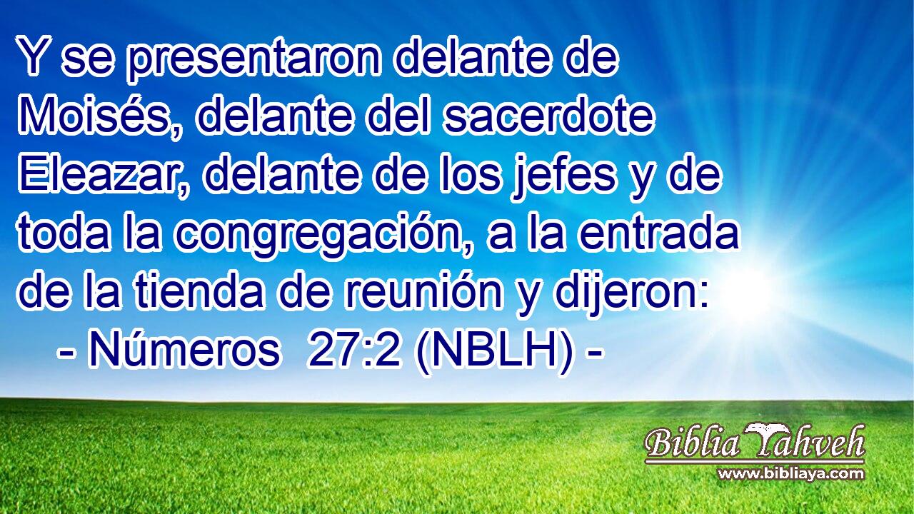 Y se presentaron delante de Moisés, delante del sacerdote Eleazar, delante de los jefes y de toda la congregación, a la entrada de la tienda de reunión y dijeron: 
